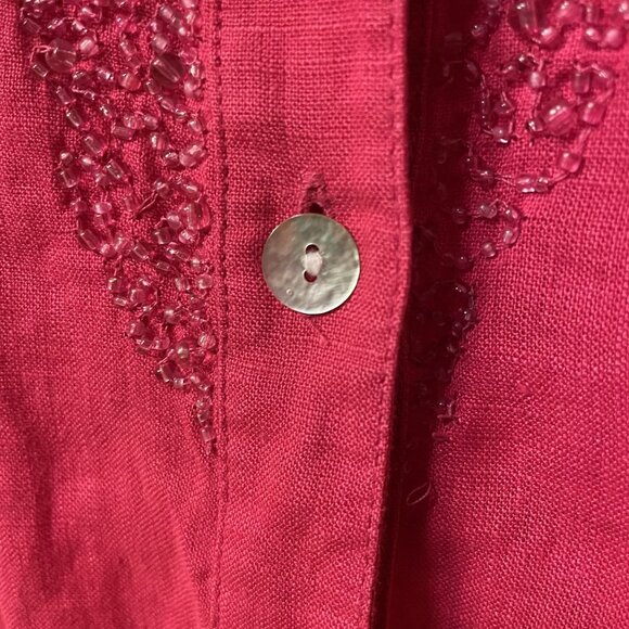 Chicos Pink Linen Beaded Button-Up Womens Shirt Size 3 - Picture 4 of 6